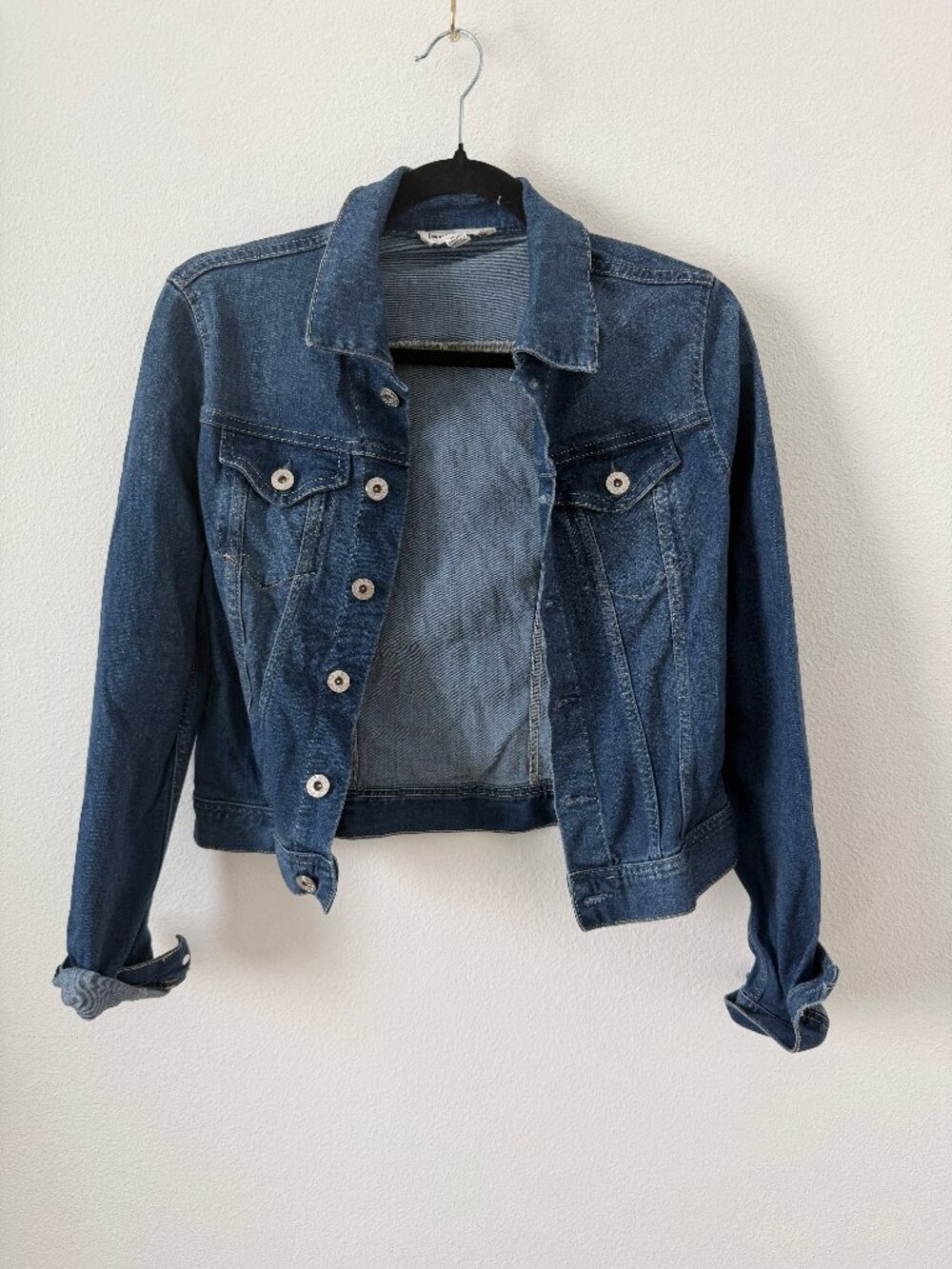 For The Republic Blue Denim Jacket, Classic Cotton Blend Jean Jacket, Size XS